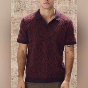 Truth by Republic Burgundy Jacquard Knit Polo Sweater SMALL NWT Retro